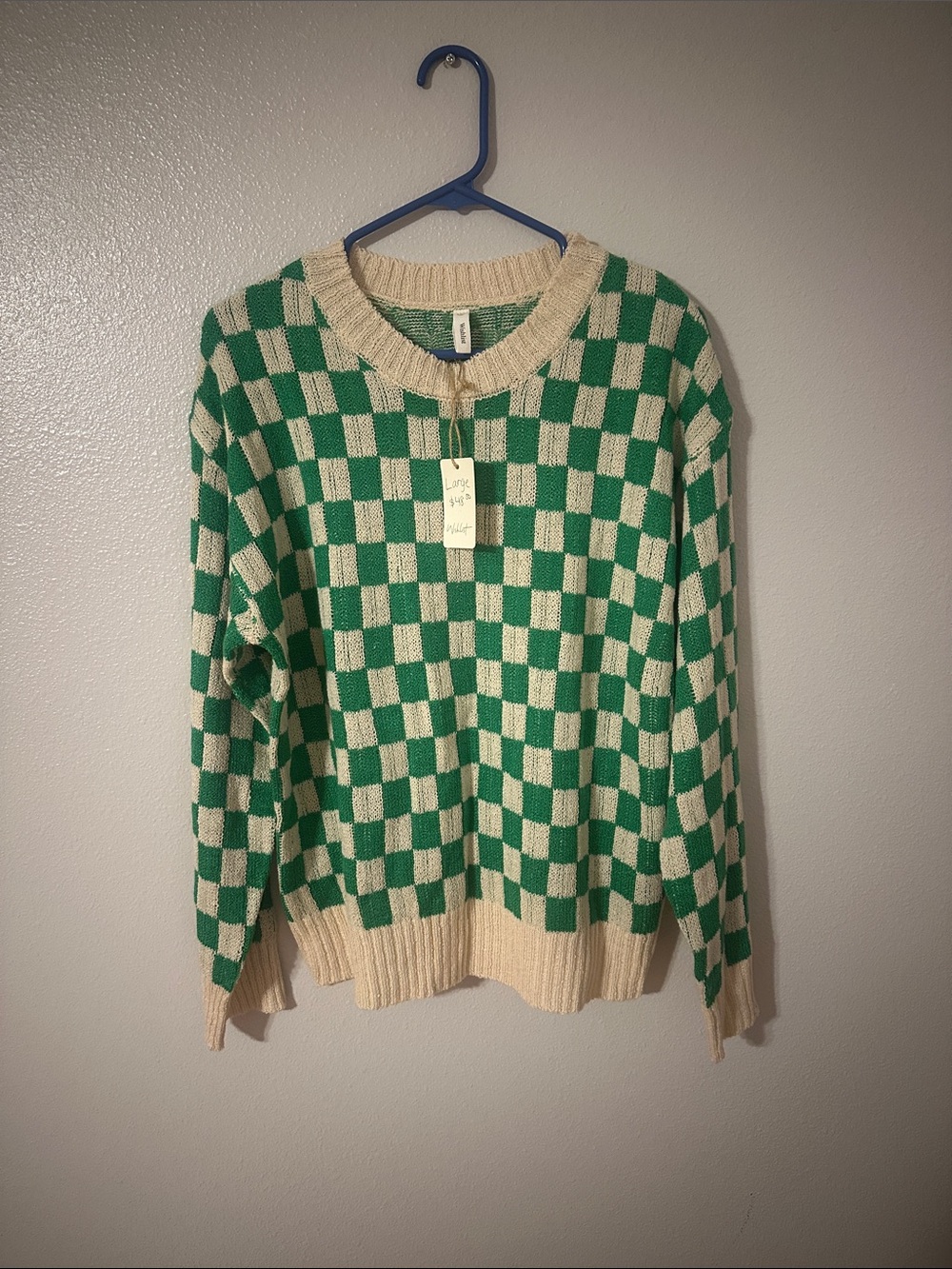 Wishlist Green and Cream Checkerboard Crewneck Sweater